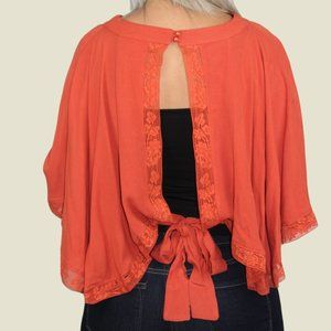 Lace Sleeve Tie-back Blouse